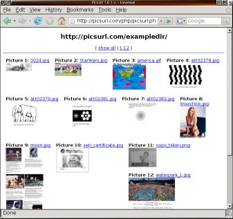 picurl web page with all images displayed from the given directory